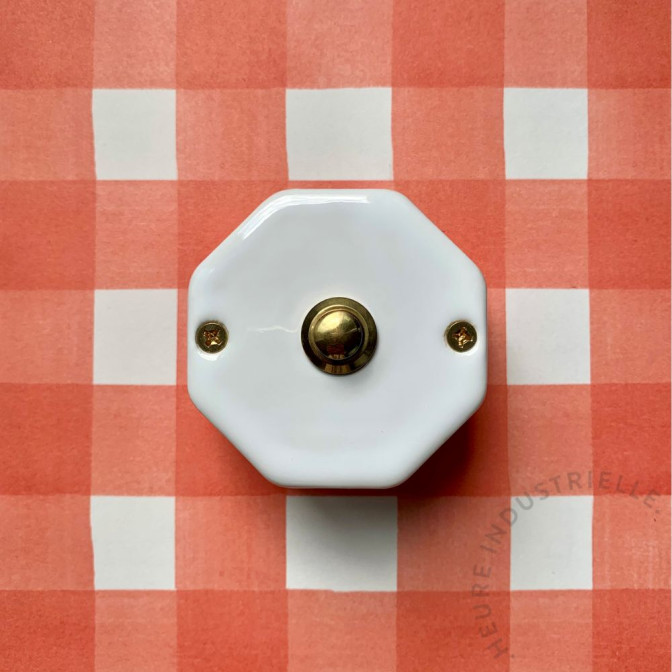 Bouton-poussoir octogonal en porcelaine blanche (P7263)