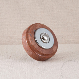 MARBRE ROUGE ROND 75X20mm BOUTON ET COLLERETTE LISSE CHROME