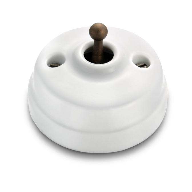 VV et manette laiton vieilli porcelaine blanche ss passe-câble VV et manette laiton vieilli porcelaine blanche ss passe-câble