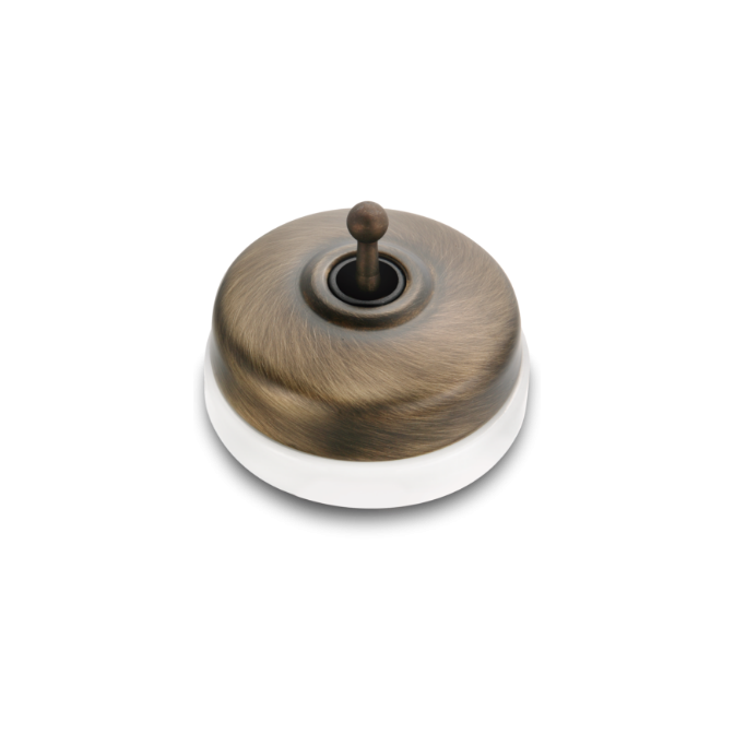 Poussoir bronze ancien manette laiton vieilli porc blc ss passe-câble