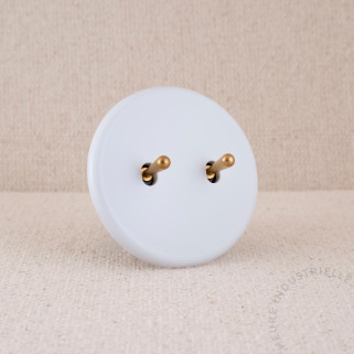 Interrupteur double IRIS blanc satin levier doré