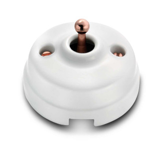 Poussoir et manette cuivre porcelaine blanche ss passe-câble