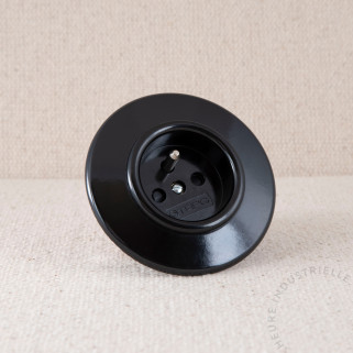 Prise courant 2P+T simple THPG Bakélite noir rond