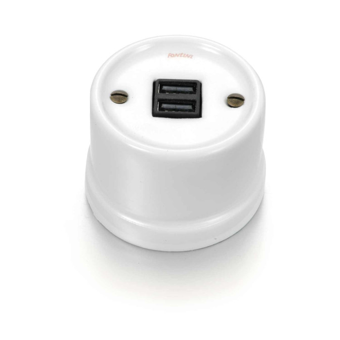 Chargeur USB A+C porcelaine blanche