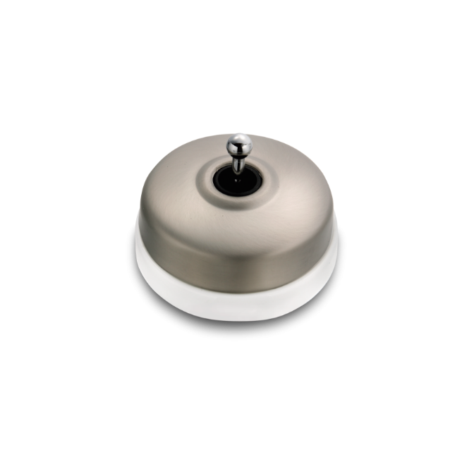 Poussoir nickel satin manette chrome porcelaine blc ss passe-câble