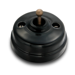 Poussoir et manette laiton vieilli porcelaine noire ss passe-câble