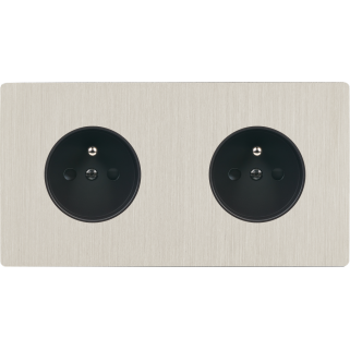 Façade M Nickel Brosse Double Horizontale 2 Prises magnétique