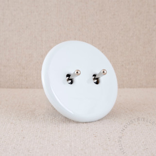 Interrupteur double IRIS porcelaine blanche levier acier