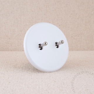 Interrupteur double IRIS porcelaine blanche levier acier