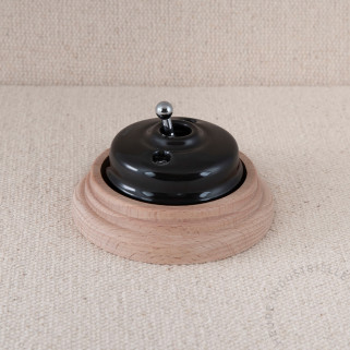 Interrupteur manette Dimbler porcelaine noire socle bois