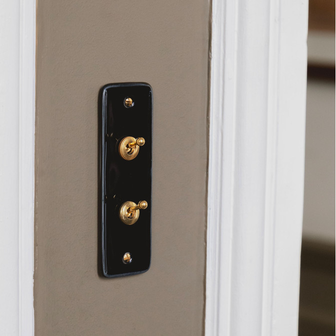 Bouton Poussoir (BP) push double Porcelaine Noire Push+Vis Doré