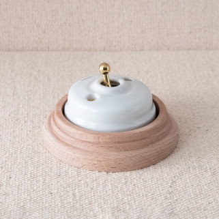 BP Dimbler porc. blanche levier doré socle Bois brut