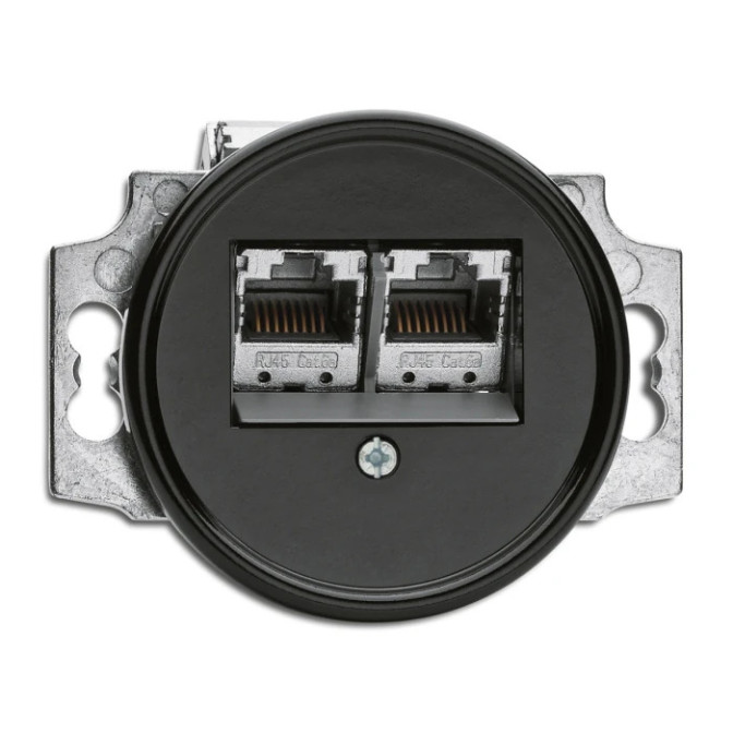 DBLE RJ45 CAT6 BAKELITE NOIRE (fixat. horizontal / boîte maçonnerie u