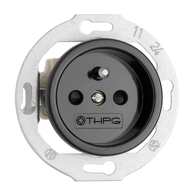 PRISE 2P+T TYPE E FRANCE PORCELAINE NOIRE