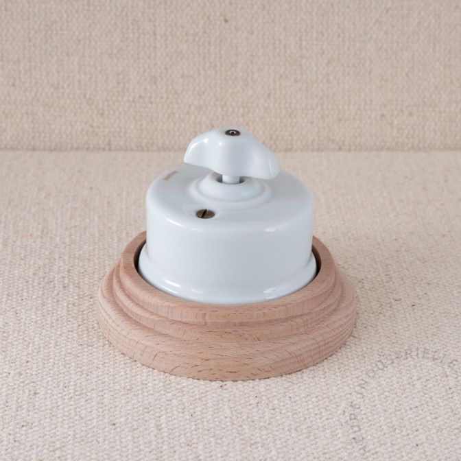 BP rotatif Garby porc. blanche manette Retro blanche socle Bois brut