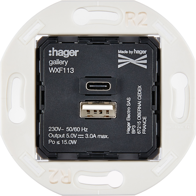 Mécanisme Chargeur Usb A+C 2Port 5V-3A Collection Iris by Modelec