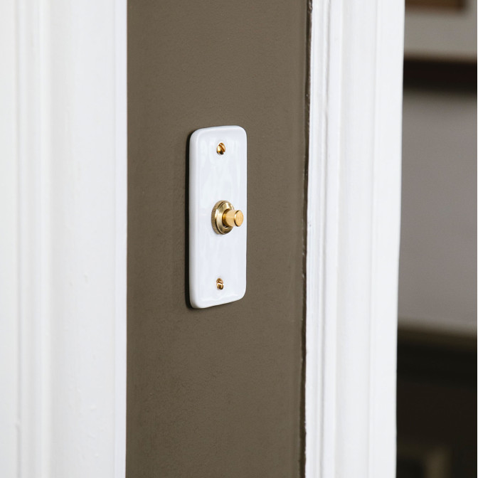 Bouton Poussoir (BP) simple Porcelaine Blanche Push+Vis Doré