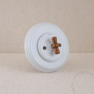 BP Garby Colonial porc. BL manette bois vieilli+ plaque porc. BL