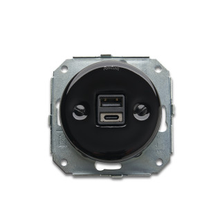 Chargeur USB A+C porcelaine noire