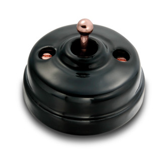 Poussoir et manette cuivre brillant porcelaine noire ss passe-câble