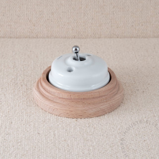 VV Dimbler porc. blanche levier chrome socle Bois brut