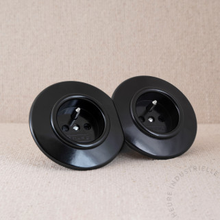 Prise de courant 2P+T THPG Bakélite noir rond