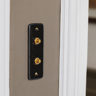 Bouton Poussoir (BPL) double Porcelaine Noire Leviers+Vis Doré