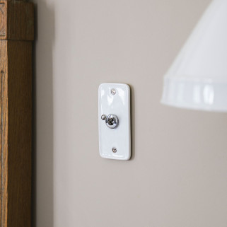 Bouton Poussoir (BPL) simple Porcelaine Blanche Levier+Vis Chrome