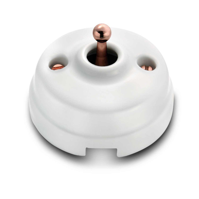 Poussoir et manette cuivre porcelaine blanche ss passe-câble