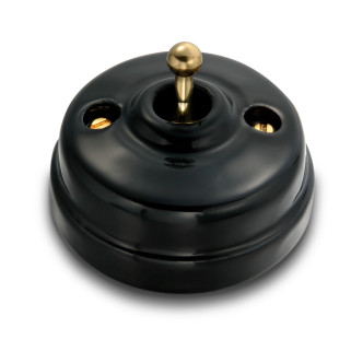 Poussoir et manette doré brillant porcelaine noire ss passe-câble