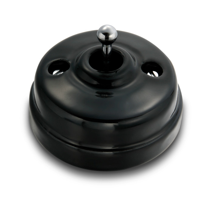 Poussoir et manette chrome brillant porcelaine noire ss passe-câble