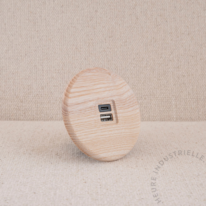 Chargeur 2 ports USB A+C IRIS Bois frêne naturel