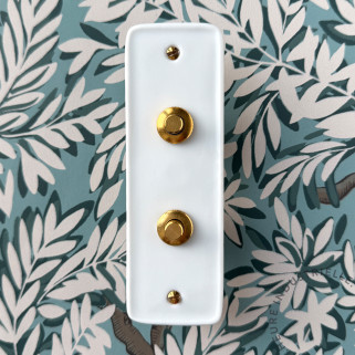 Bouton Poussoir (BP) double Porcelaine Blanche Push+Vis Doré