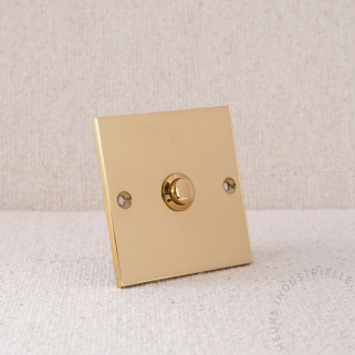 BOUTON DE SONNETTE 12V CARRE 75x75mm LAITON POLI